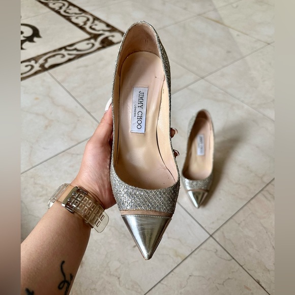 Jimmy Choo Silver Champagne Love 100 Pumps Heels 37.5 - Picture 4 of 12